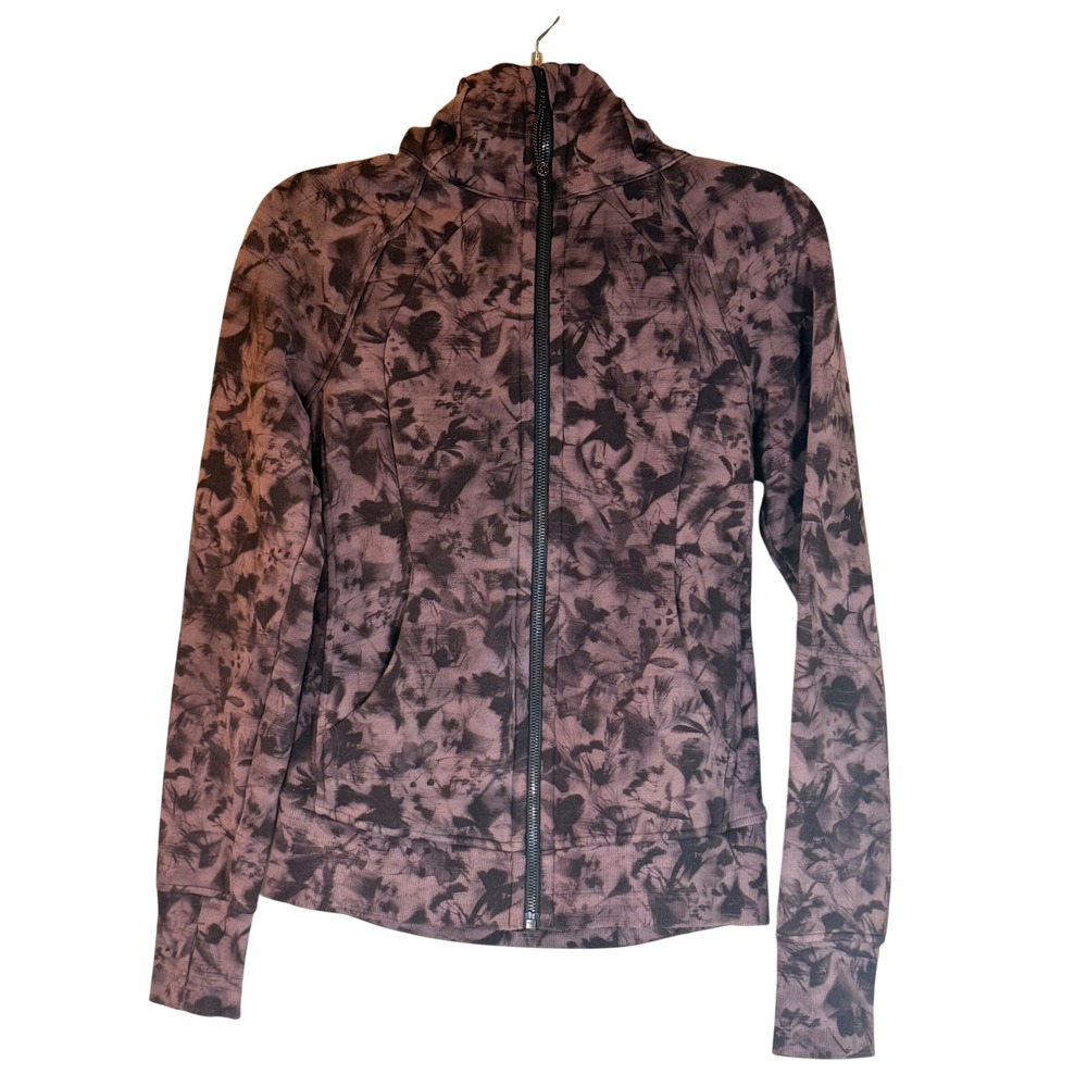 Lululemon‎ Scuba Full-Zip Hoodie Women 4 Plum Floral Athletic Yoga Workout Comfy